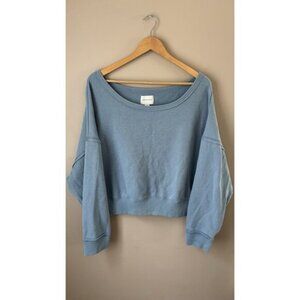 American Eagle Blue Cropped Sweatshirt Women’s Size Large Slouchy Pullover Top